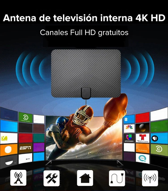 Antena de Televisión Digital Interna 4K HD